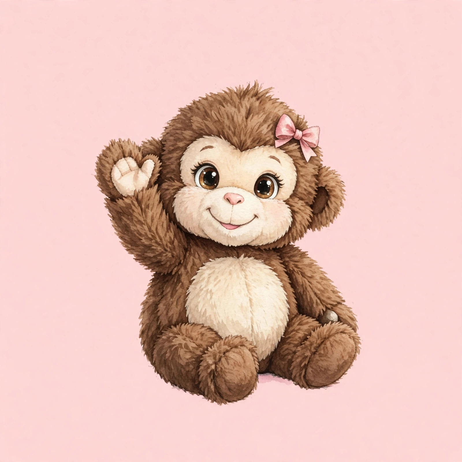Momo — a small scruffy brown monkey plush with a star clip