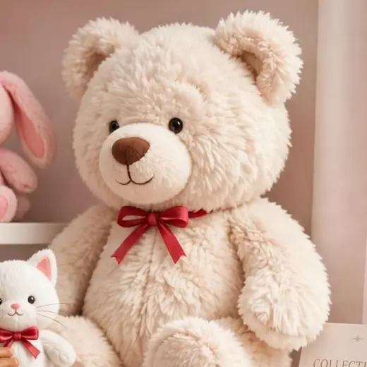 The Big Furry One — a huge cream bear with a red ribbon